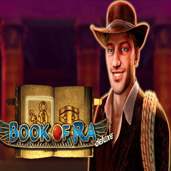 Book of Ra Deluxe online game logo by Novomatic on playonecasino-be.com